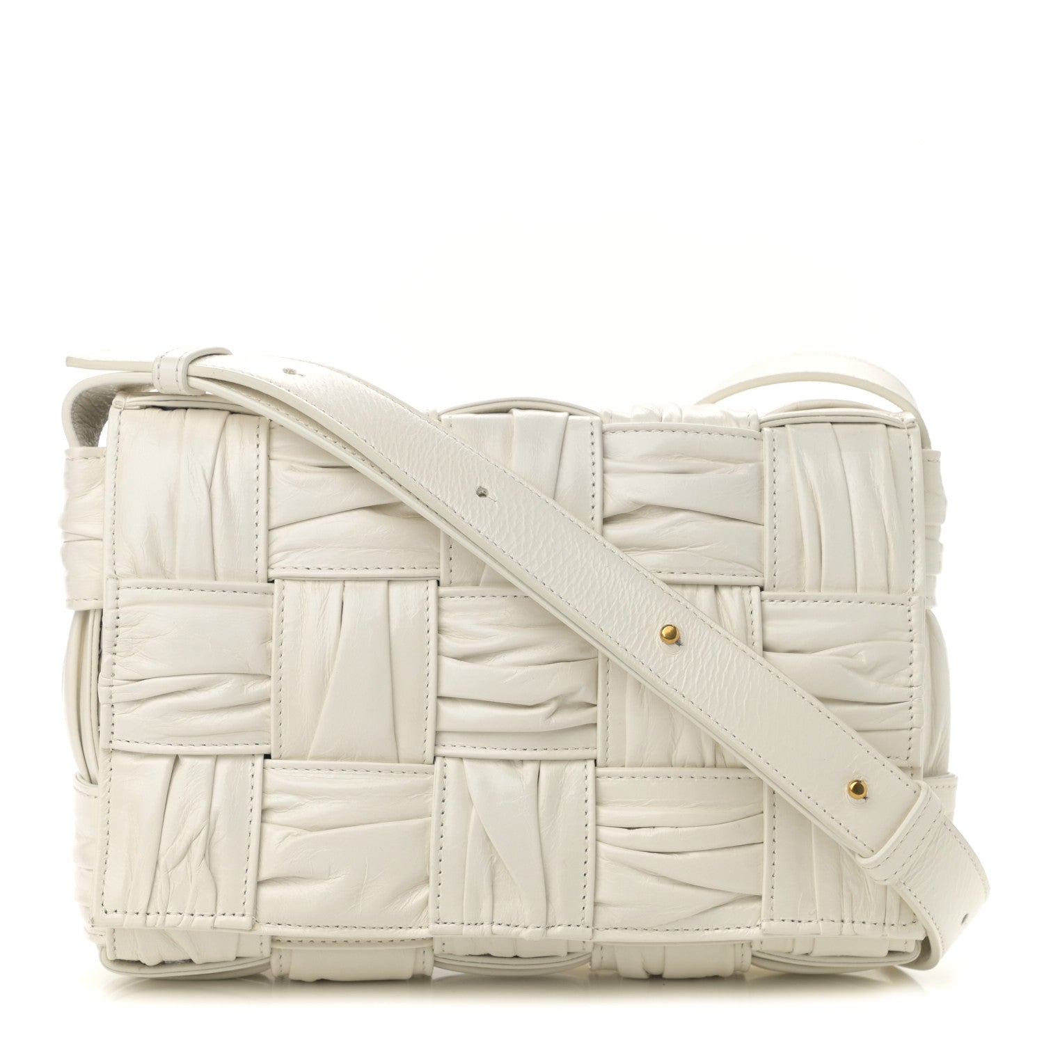 Bottega Veneta Calfskin Intreccio Plisse Cassette Crossbody Bag White 1 of 10