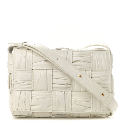 Bottega Veneta Calfskin Intreccio Plisse Cassette Crossbody Bag White 1 of 10
