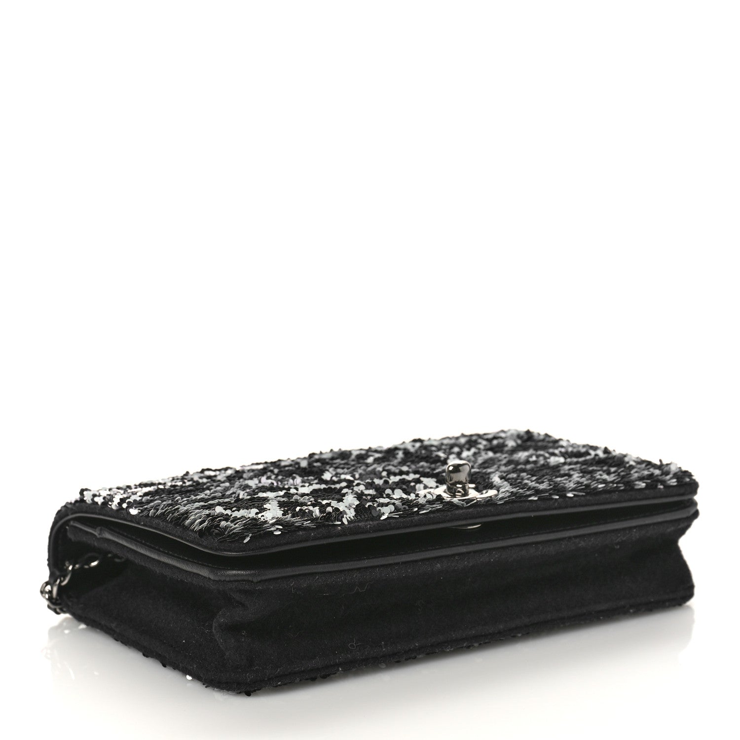 Chanel Sequin Wallet On Chain WOC Black Ecru White 4 of 10