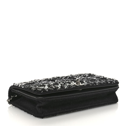 Chanel Sequin Wallet On Chain WOC Black Ecru White 4 of 10