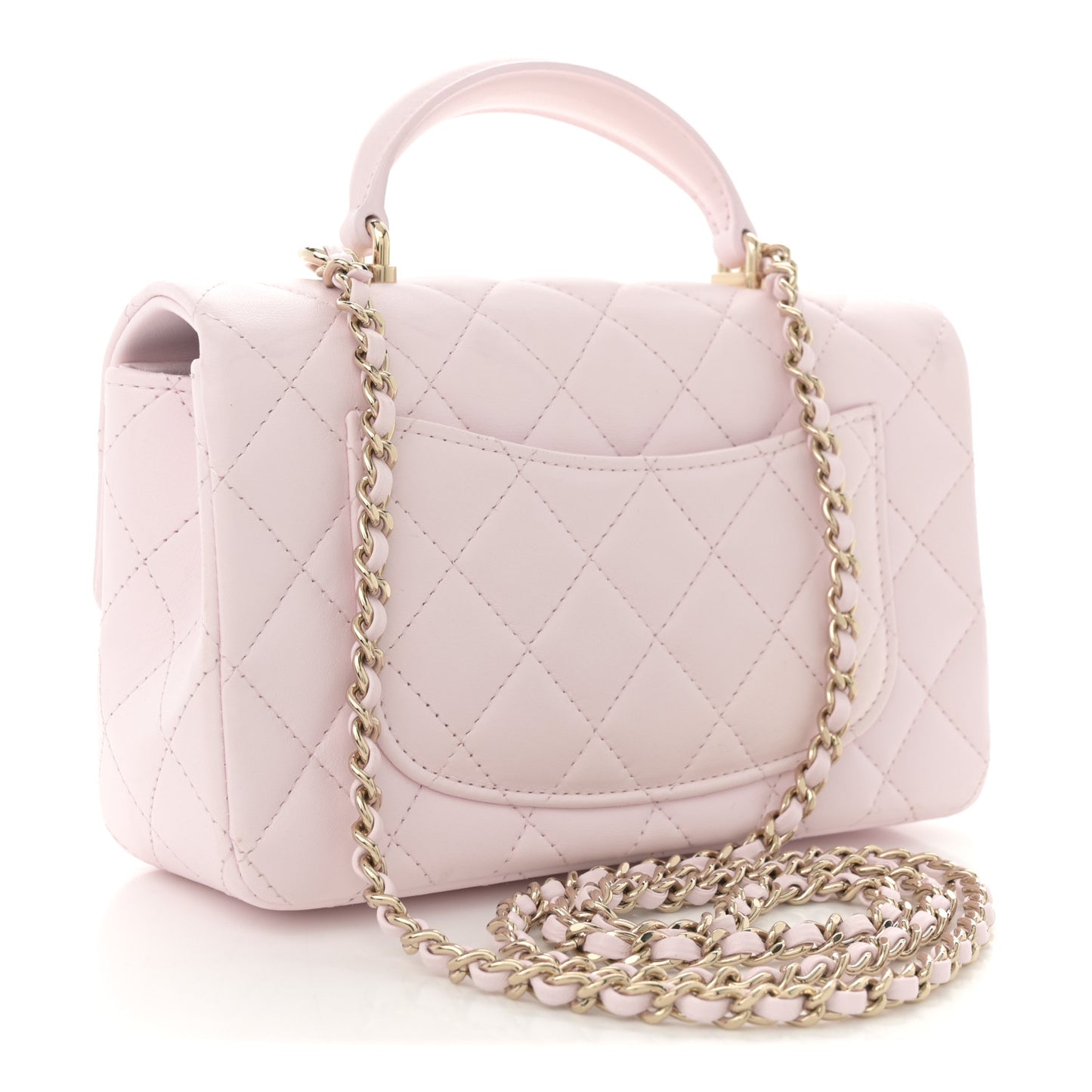 Lambskin Quilted Mini Top Handle Rectangular Flap Light Pink