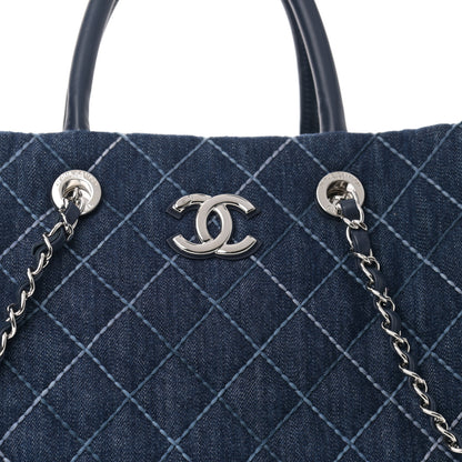 Chanel Denim Quilted Large Coco Handle Shopping Tote Blue 9 of 13