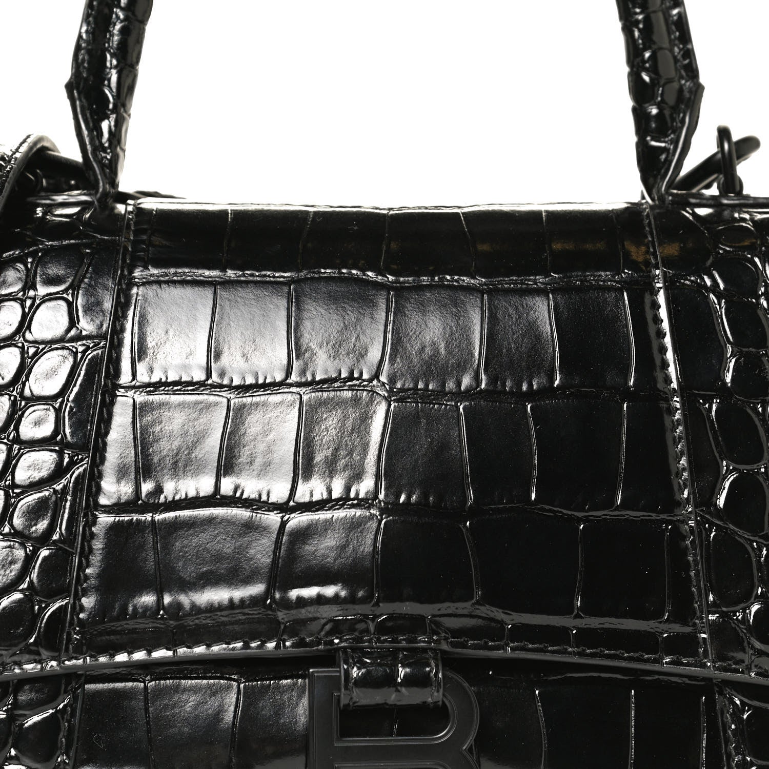 Balenciaga Shiny Calfskin Monochrome Crocodile Embossed Small Hourglass Top Handle Bag Black 8 of 10