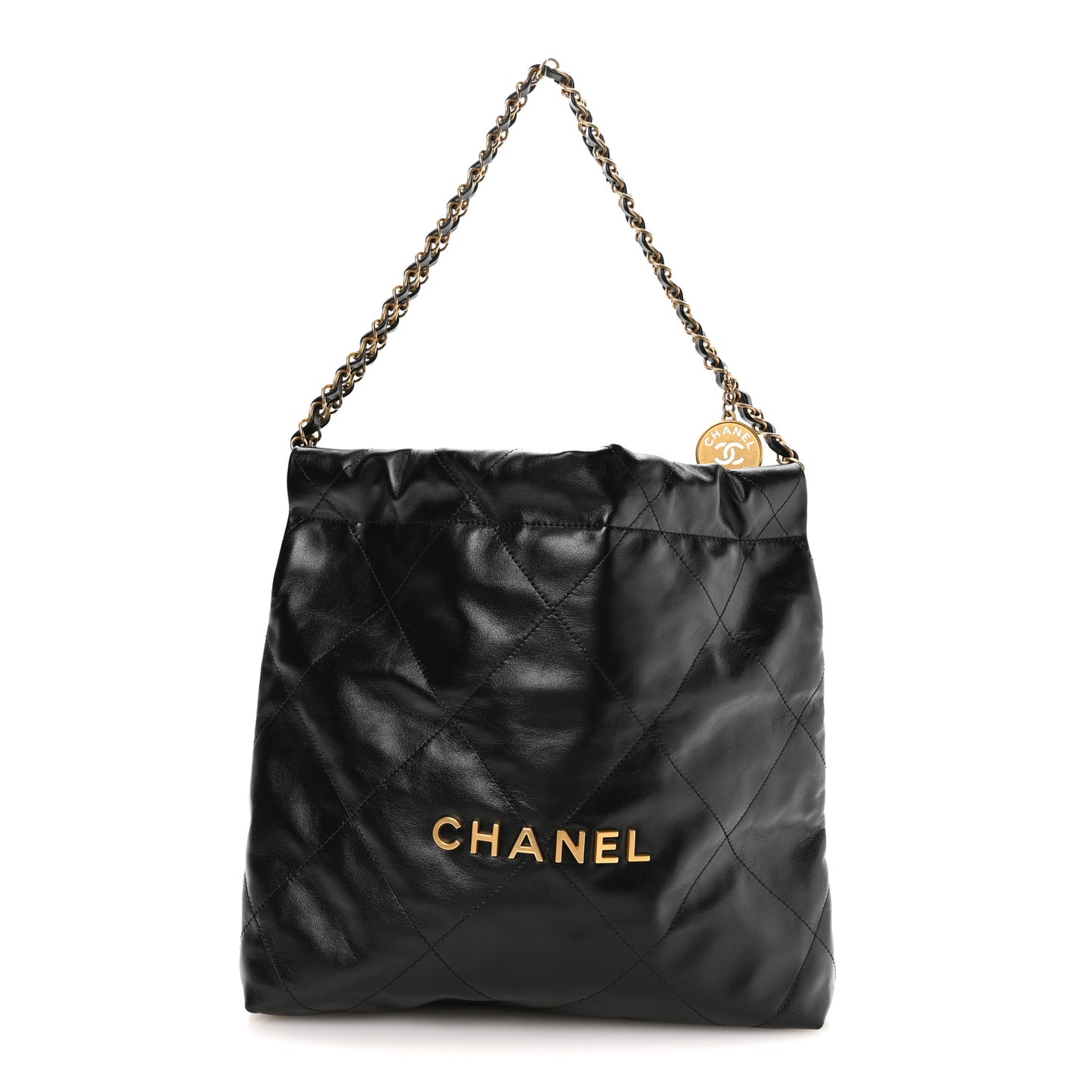 Shiny Calfskin Quilted Small Chanel 22 Black
