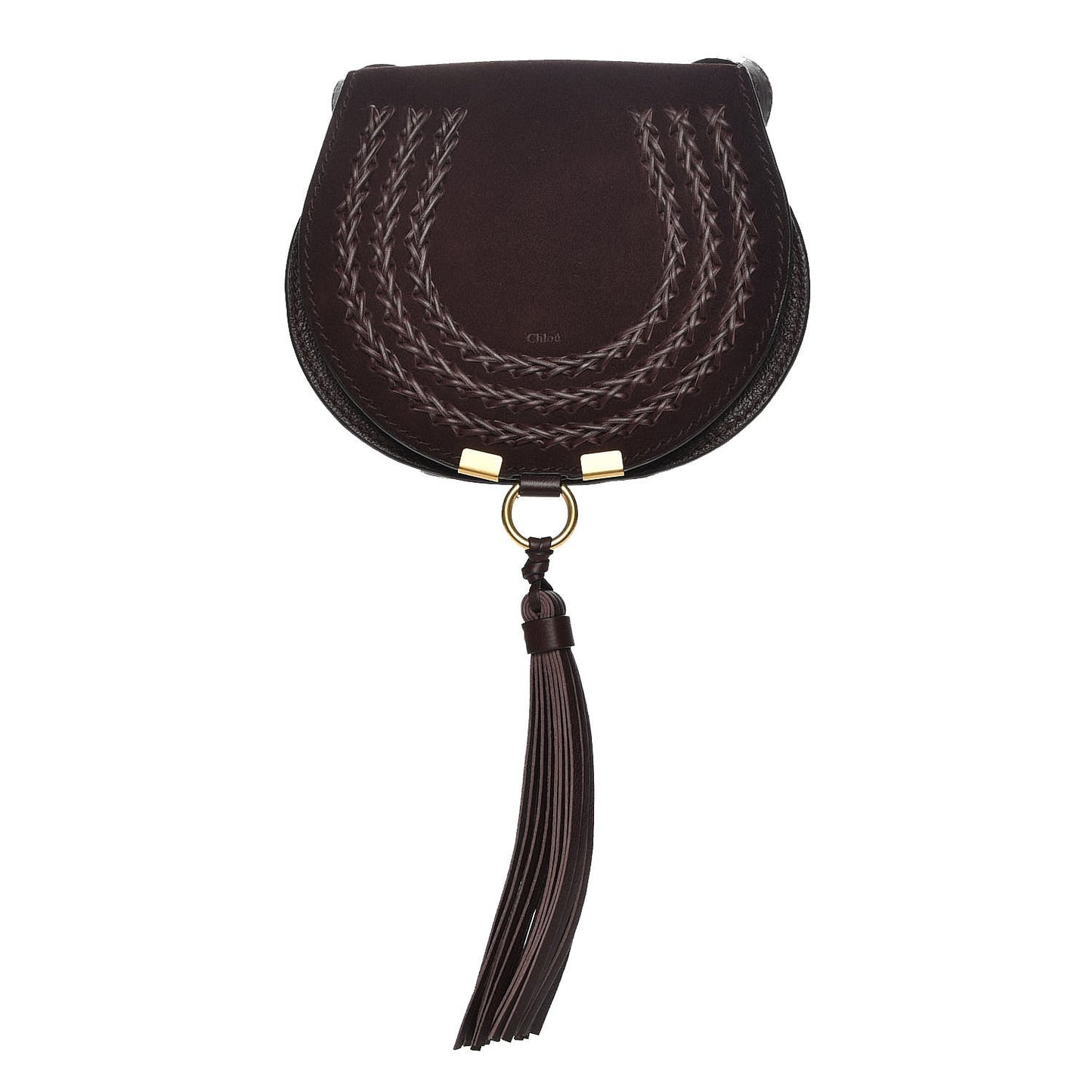 Suede Calfskin Braided Mini Marcie Round Crossbody Bag Carbon Brown