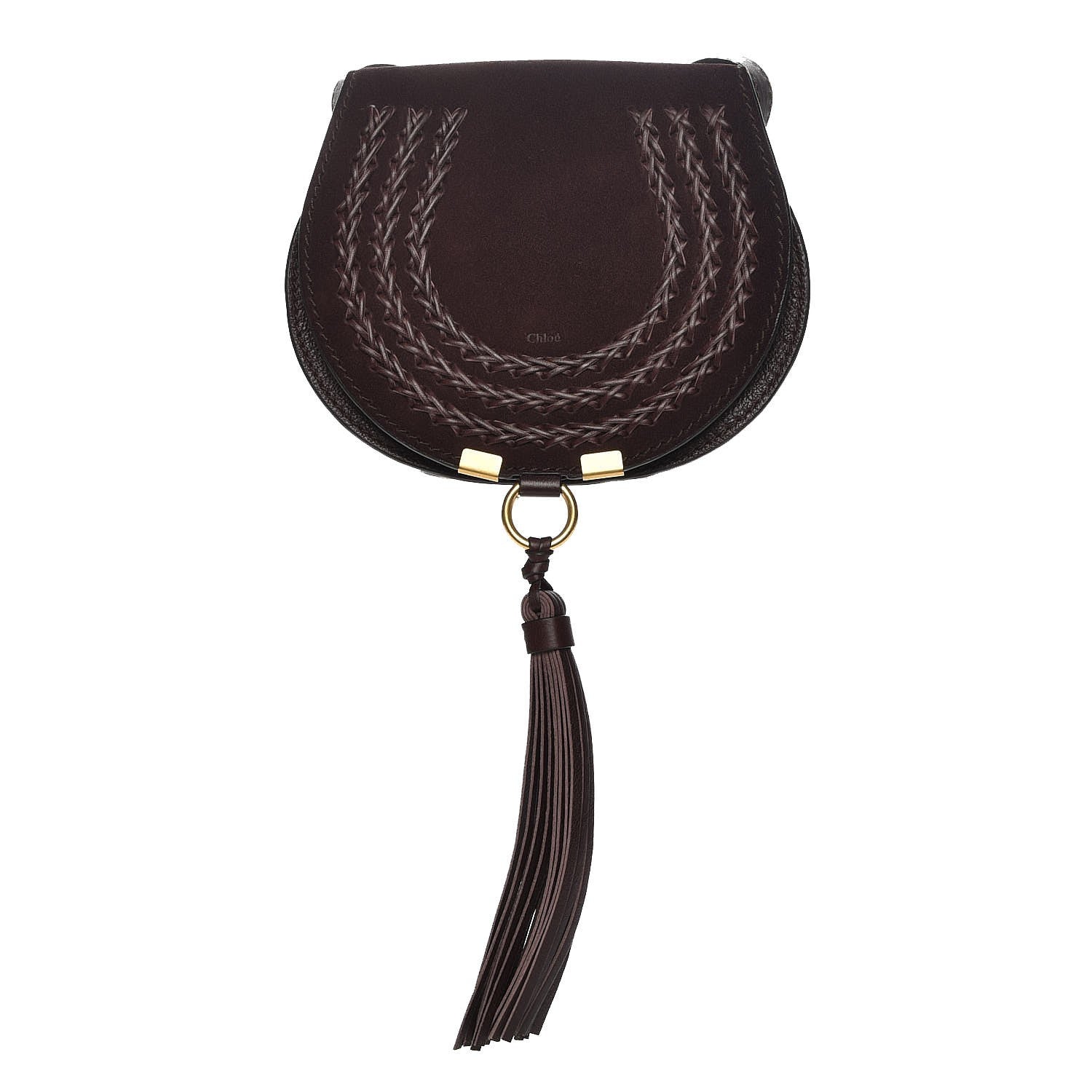 Chloe Suede Calfskin Braided Mini Marcie Round Crossbody Bag Carbon Brown 1 of 8