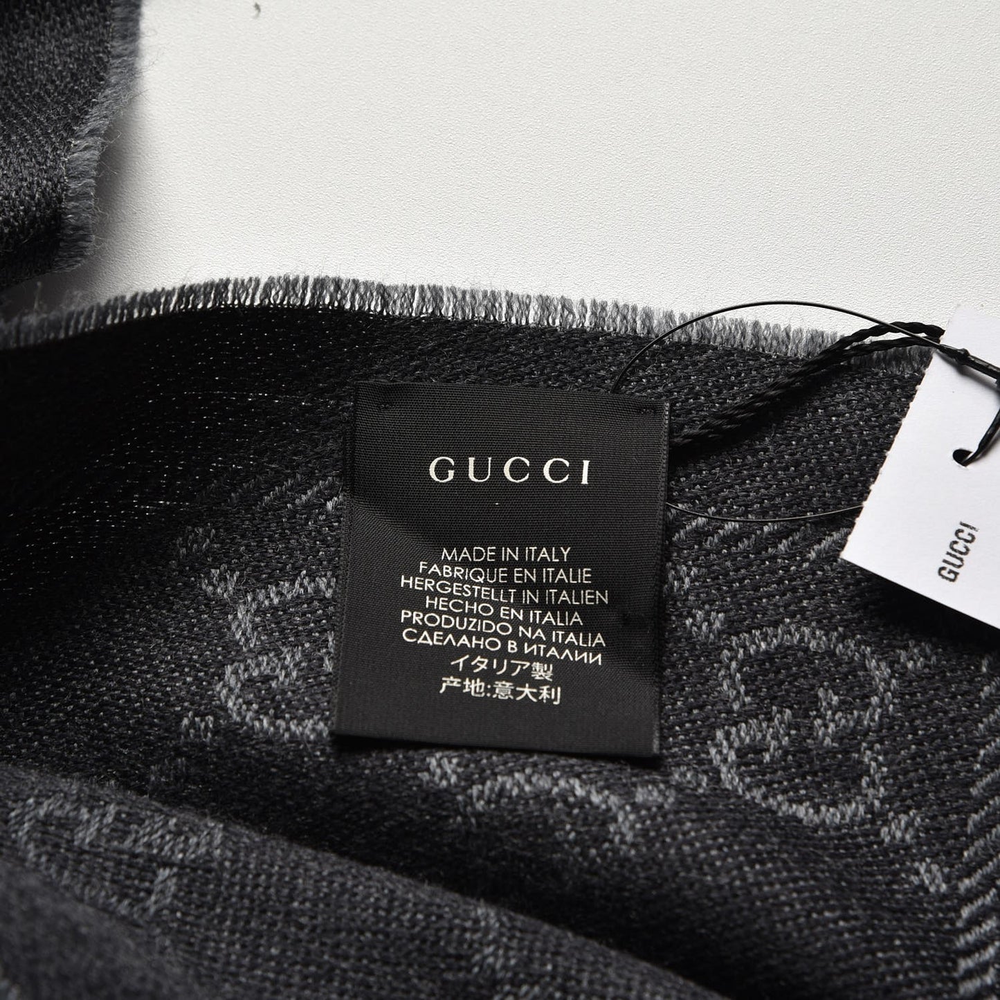 Wool Jacquard GG Monogram Sten Fringe Scarf Anthracite Black