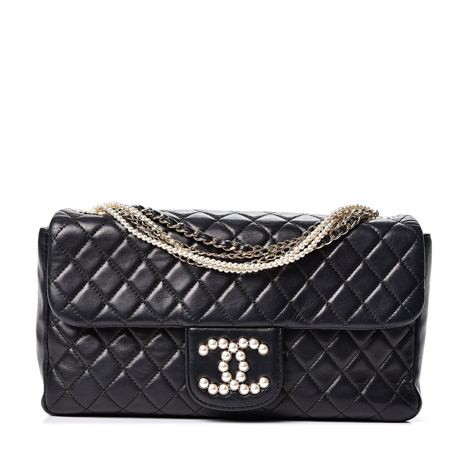 Lambskin Quilted Medium Westminster Pearl Flap Black
