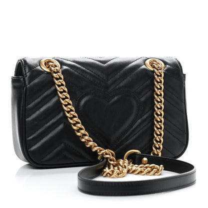 Gucci Calfskin Matelasse Mini GG Marmont Shoulder Bag Black 3 of 9