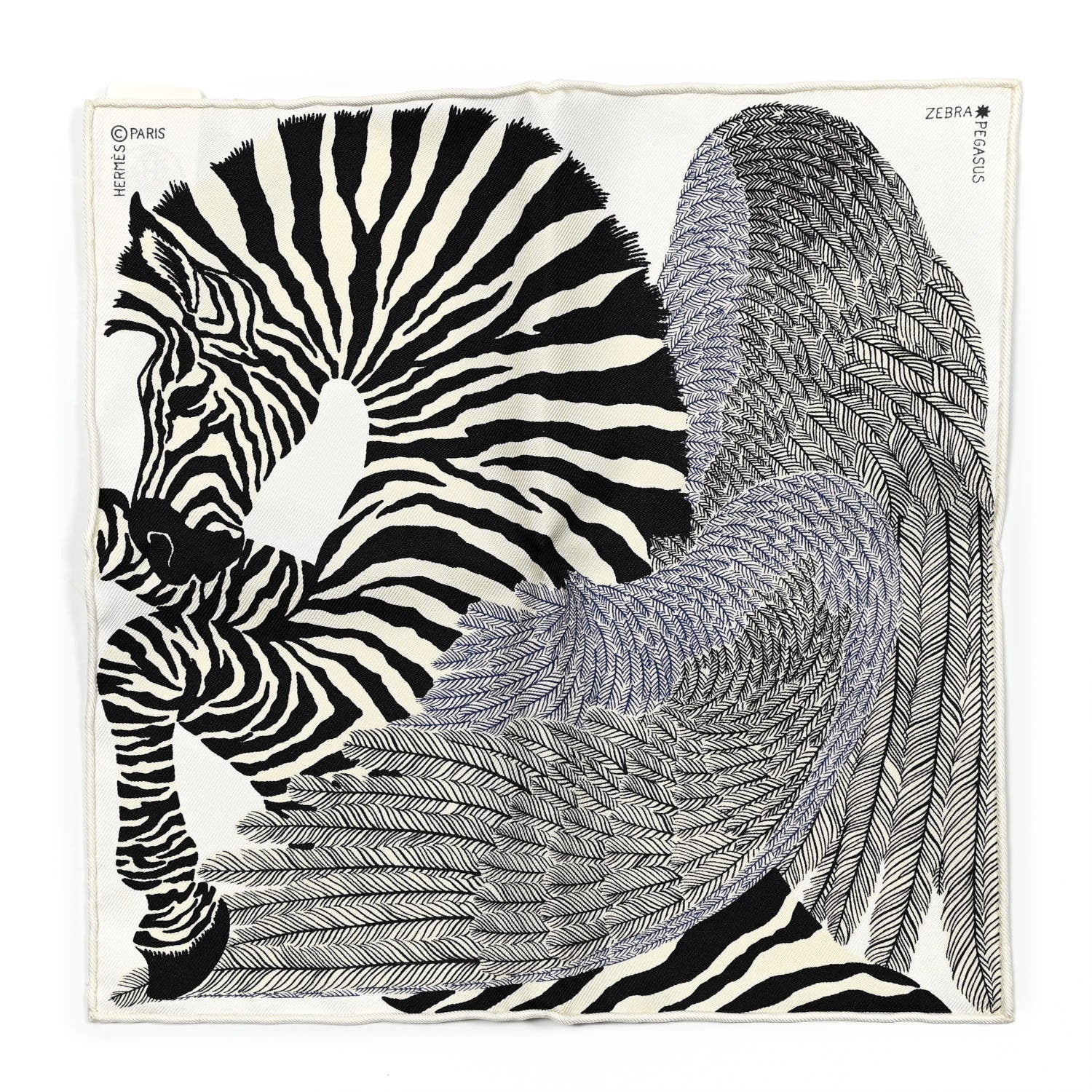 Hermes Silk Zebra Pegasus Nano Scarf 20 Black White 1 of 4