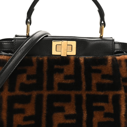 Fendi Shearling Nappa Macro FF 1974 Mini Peekaboo Iconic Satchel Tobacco Black 7 of 9