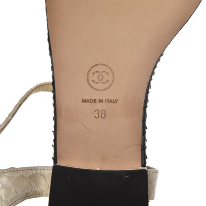 Chanel Python CC Thong Sandals 38 Beige Clair 6 of 13