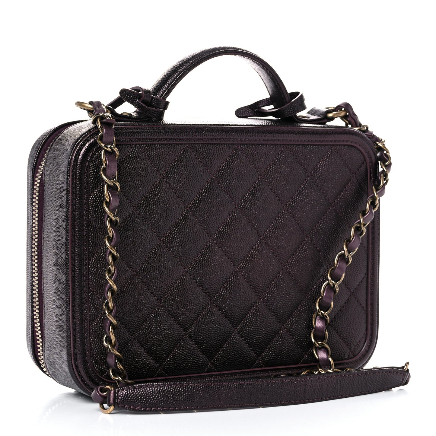 Iridescent Caviar Quilted Medium CC Filigree Vanity Case Burgundy