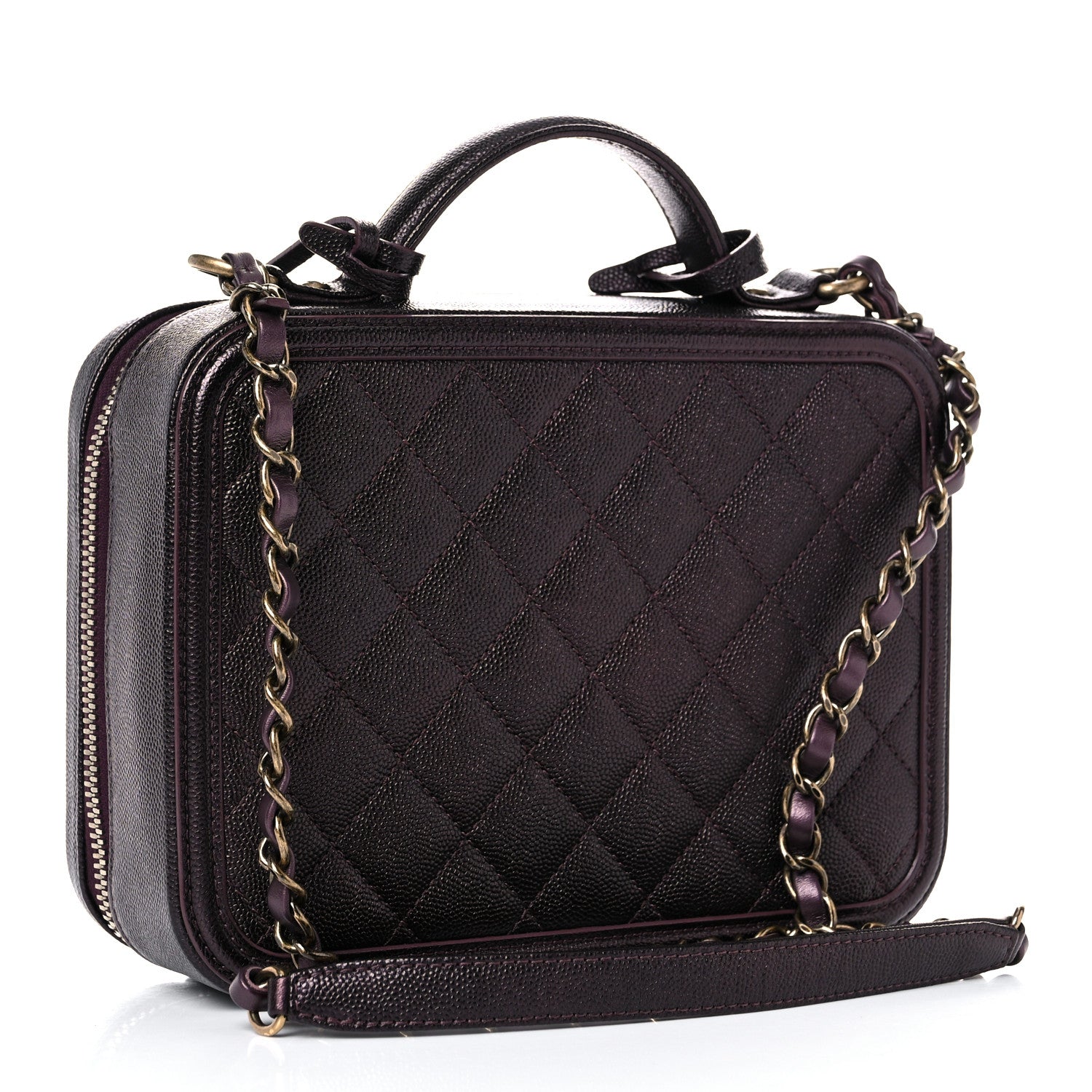 Chanel Iridescent Caviar Quilted Medium CC Filigree Vanity Case Burgundy 3 of 15