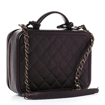 Chanel Iridescent Caviar Quilted Medium CC Filigree Vanity Case Burgundy 3 of 15