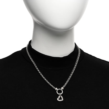 David Yurman Sterling Silver Diamond Pave Heart Charm Pendant Wheat Chain Necklace 2 of 5