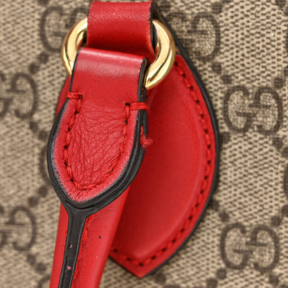 Gucci GG Supreme Monogram Moon Calfskin Small Zip Top Tote Beige Ebony Hibiscus Red New Rosette 13 of 14