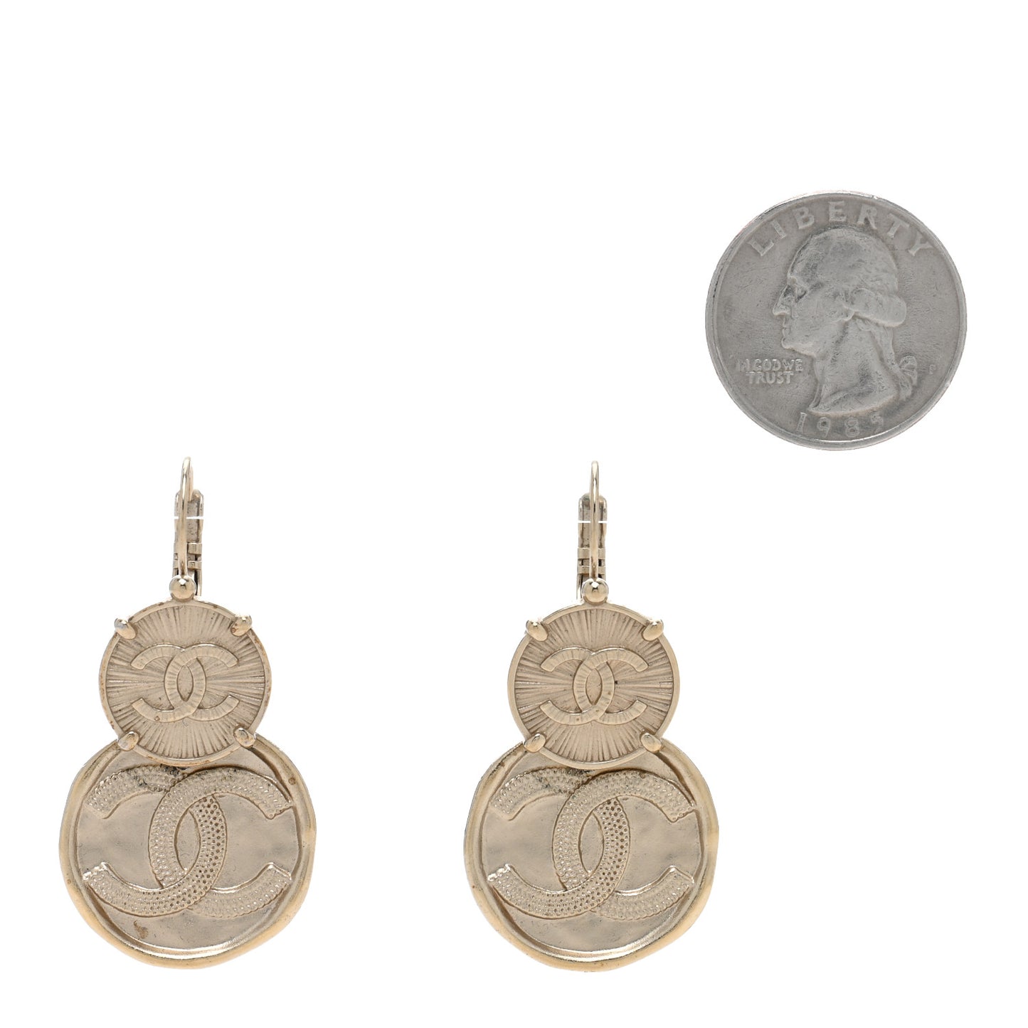 Metal Round CC Medallion Drop Earrings Gold