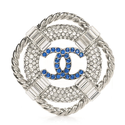 Chanel Crystal CC Lifesaver Pin Brooch Silver Blue 1 of 4