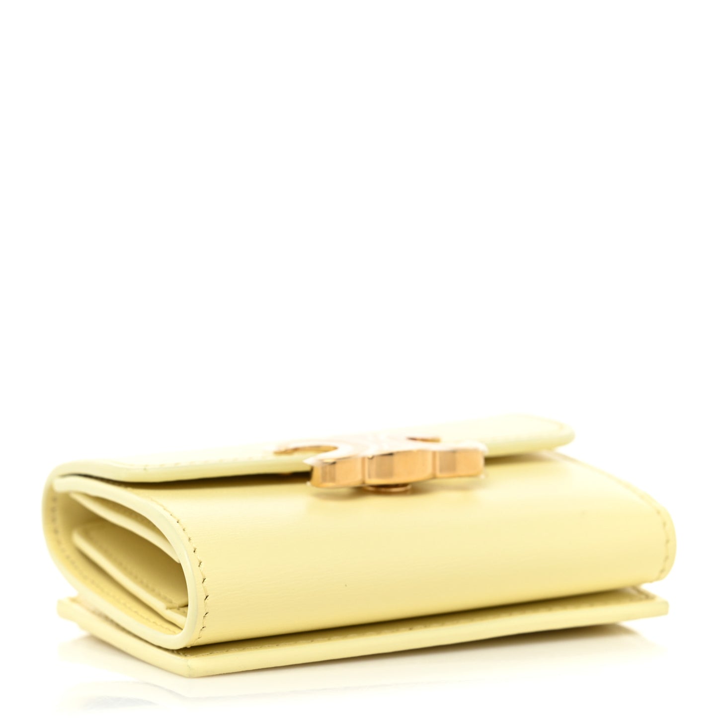 Shiny Smooth Calfksin Triomphe Compact Wallet Soft Yellow