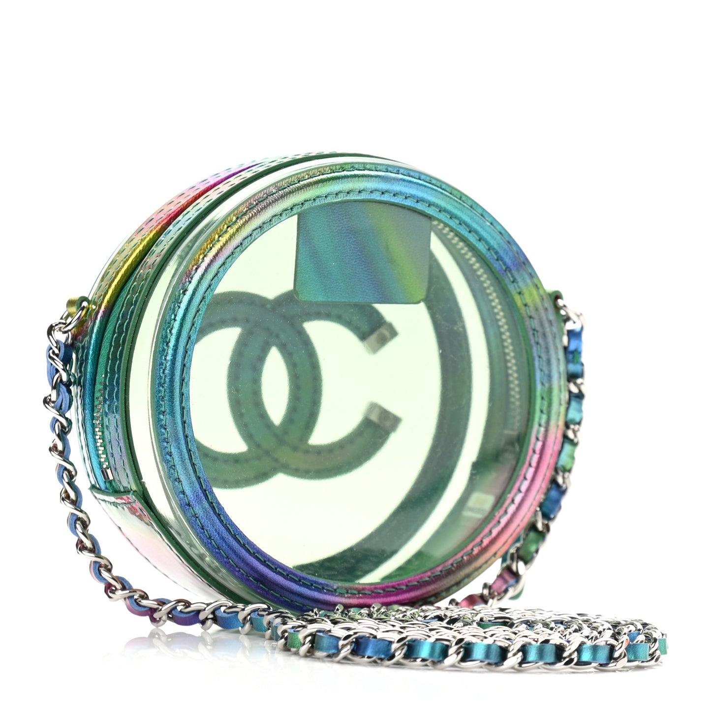 PVC Calfskin Lambskin Quilted Round Filigree Clutch With Chain Green