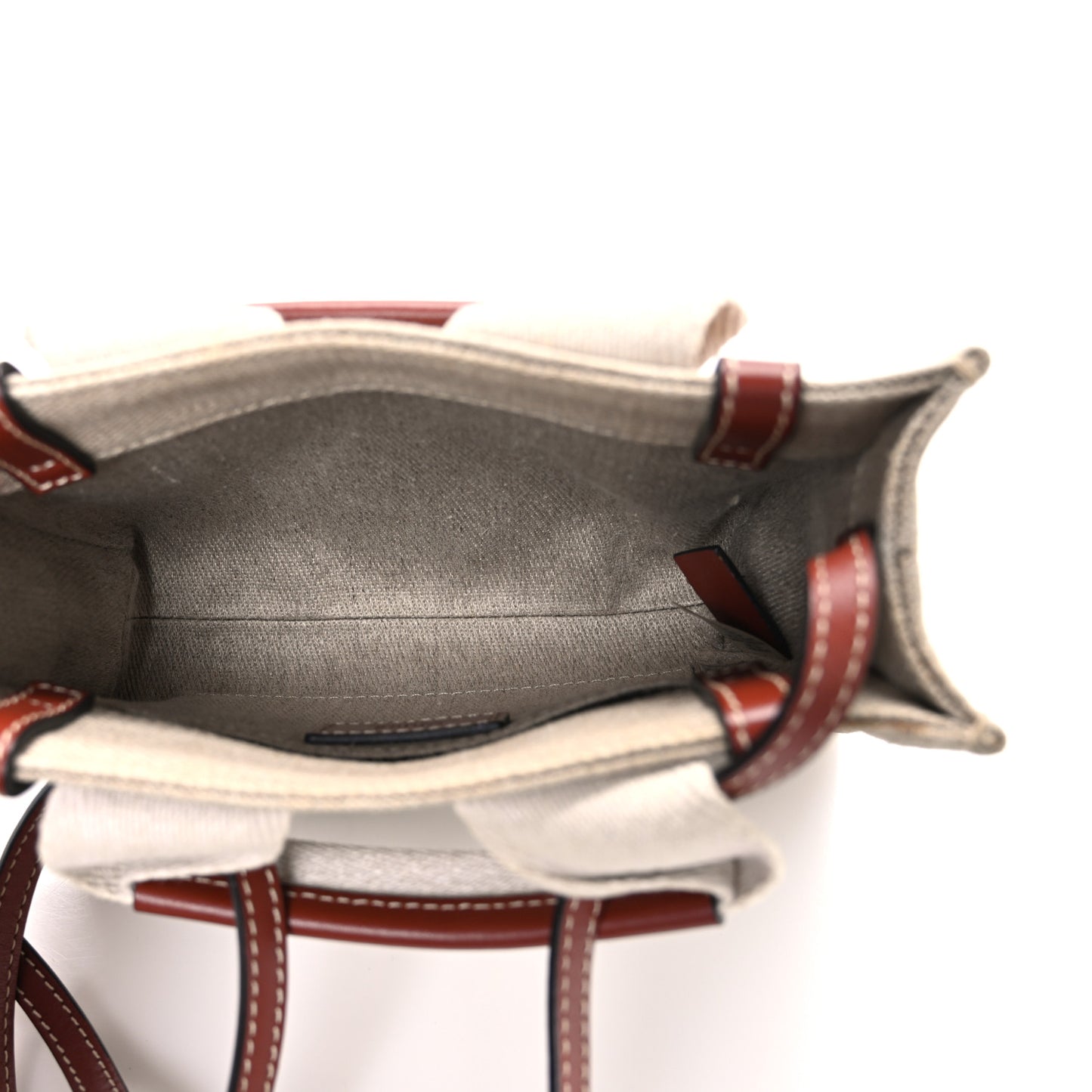 Linen Calfskin Mini Woody Ribbon Tote White Brown