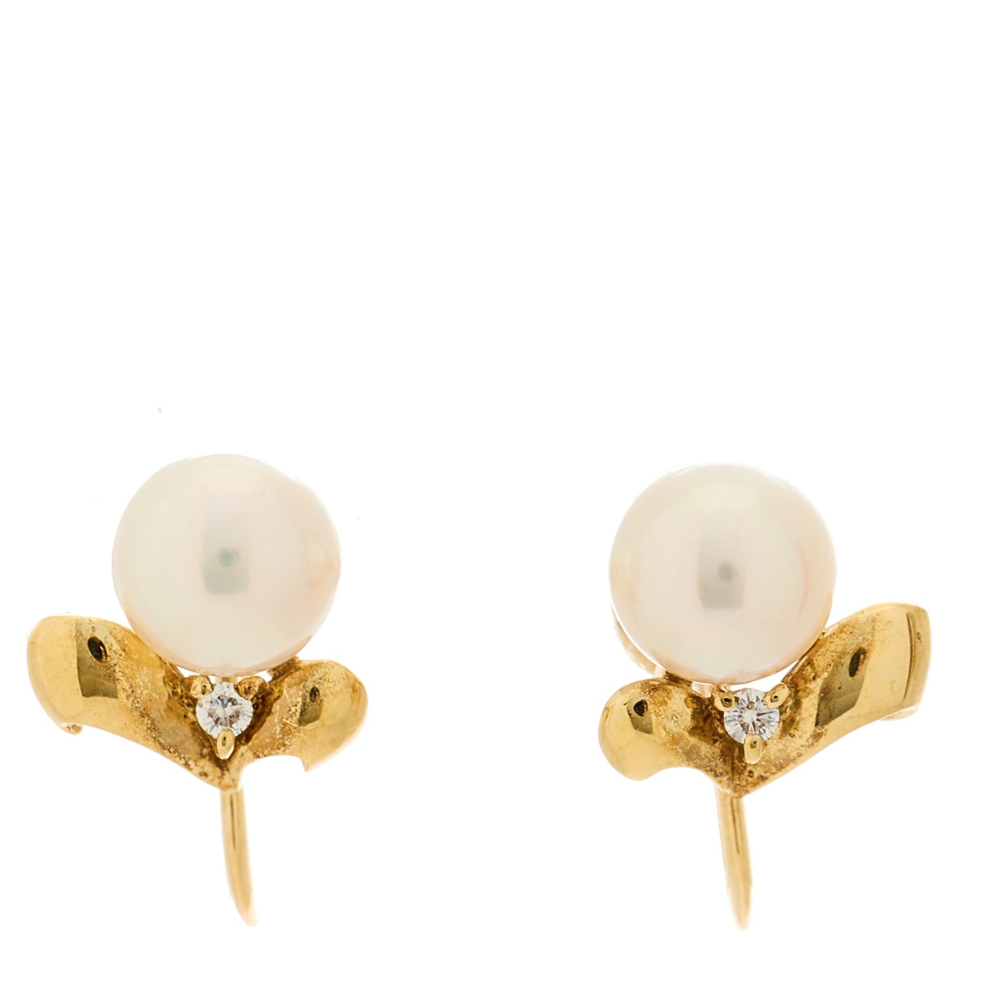 18K Yellow Gold Diamond Akoya Cultured Pearl 6-6.5mm Screw-Back Earrings