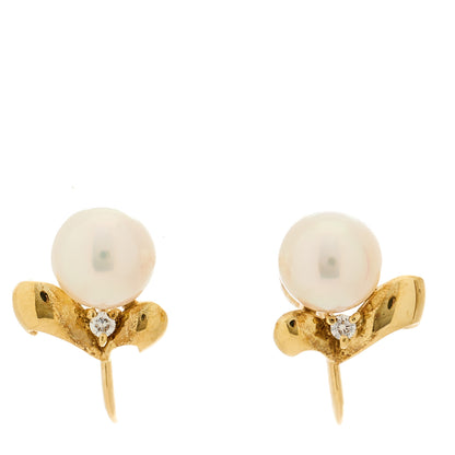 Mikimoto 18K Yellow Gold Diamond Akoya Cultured Pearl 6-6.5mm Screw-Back Earrings 1 of 4