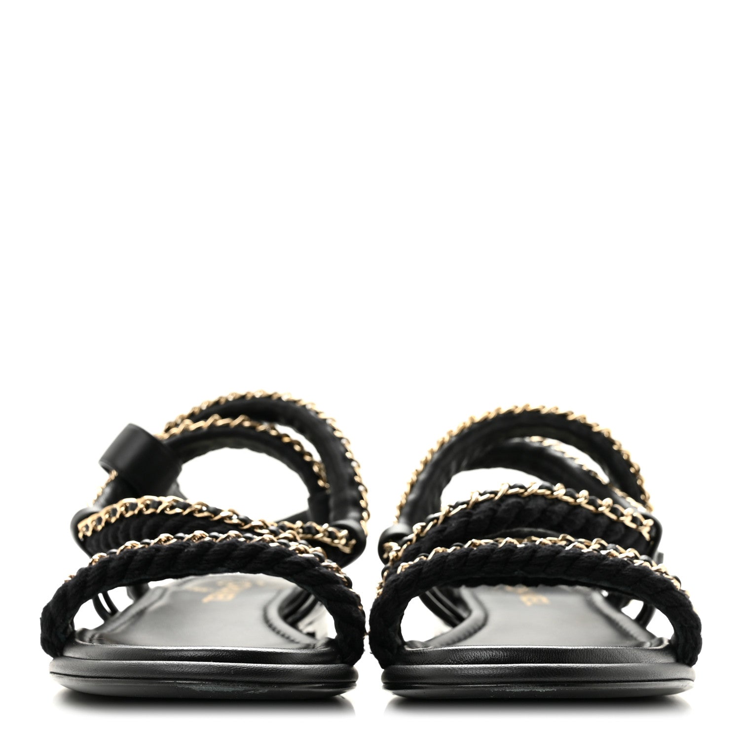 Chanel Cord Lambskin CC Chain Sandals 39 Black 3 of 9