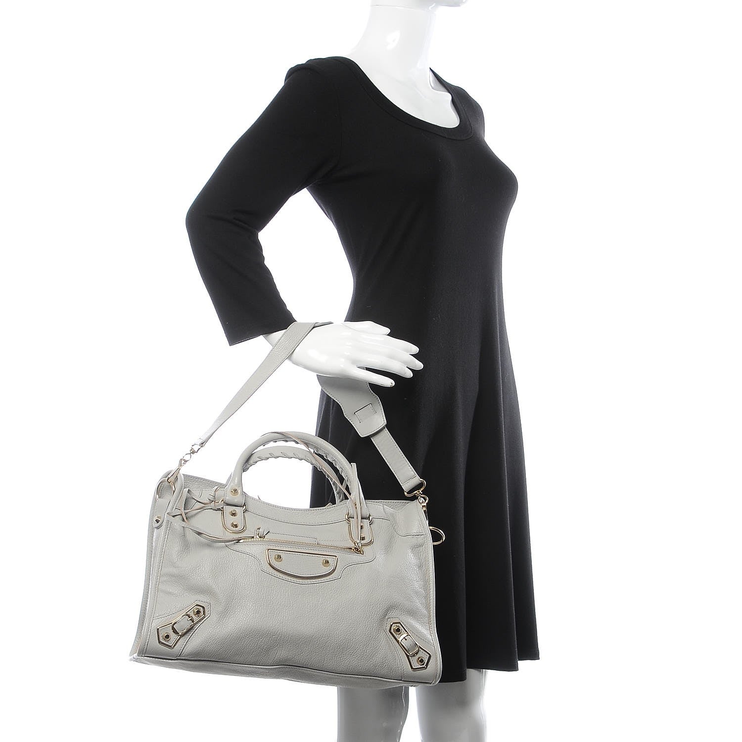 Louis Vuitton BALENCIAGA Chevre Gold Metallic Edge City Gris Perle 3 of 10