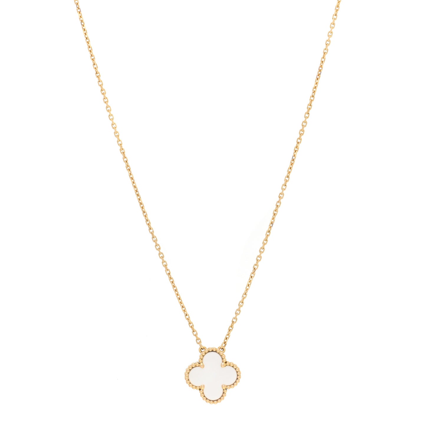 18K Yellow Gold Mother of Pearl Vintage Alhambra Pendant Necklace