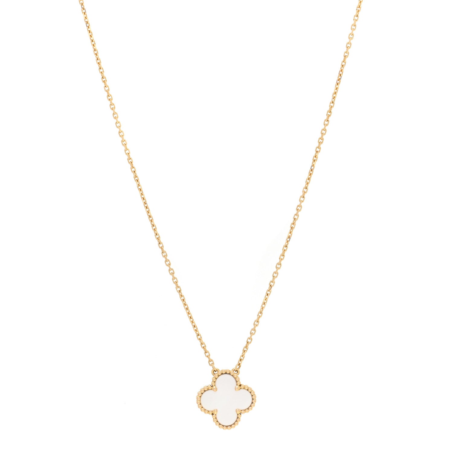 Van Cleef & Arpels 18K Yellow Gold Mother of Pearl Vintage Alhambra Pendant Necklace 1 of 7