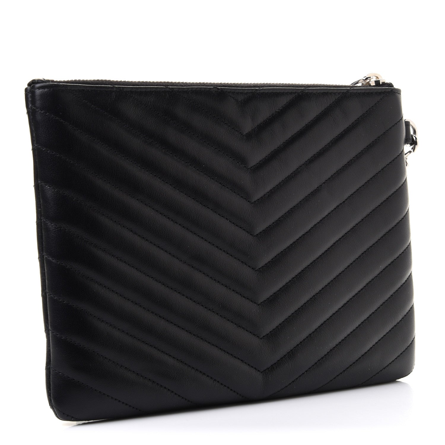 Saint Laurent Calfskin Matelasse Chevron Monogram A5 Wristlet Black 3 of 9