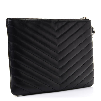 Saint Laurent Calfskin Matelasse Chevron Monogram A5 Wristlet Black 3 of 9