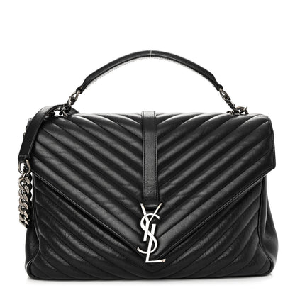 Saint Laurent Sheepskin Matelasse Chevron Monogram Large College Satchel Black 1 of 9