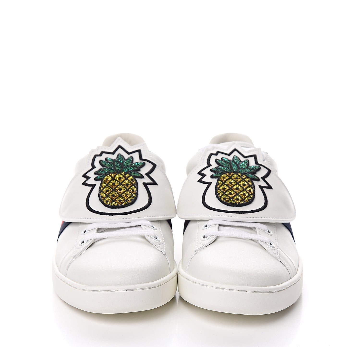 Calfskin Ayers Crystal Web Womens New Ace Pineapple Sneakers 40 White