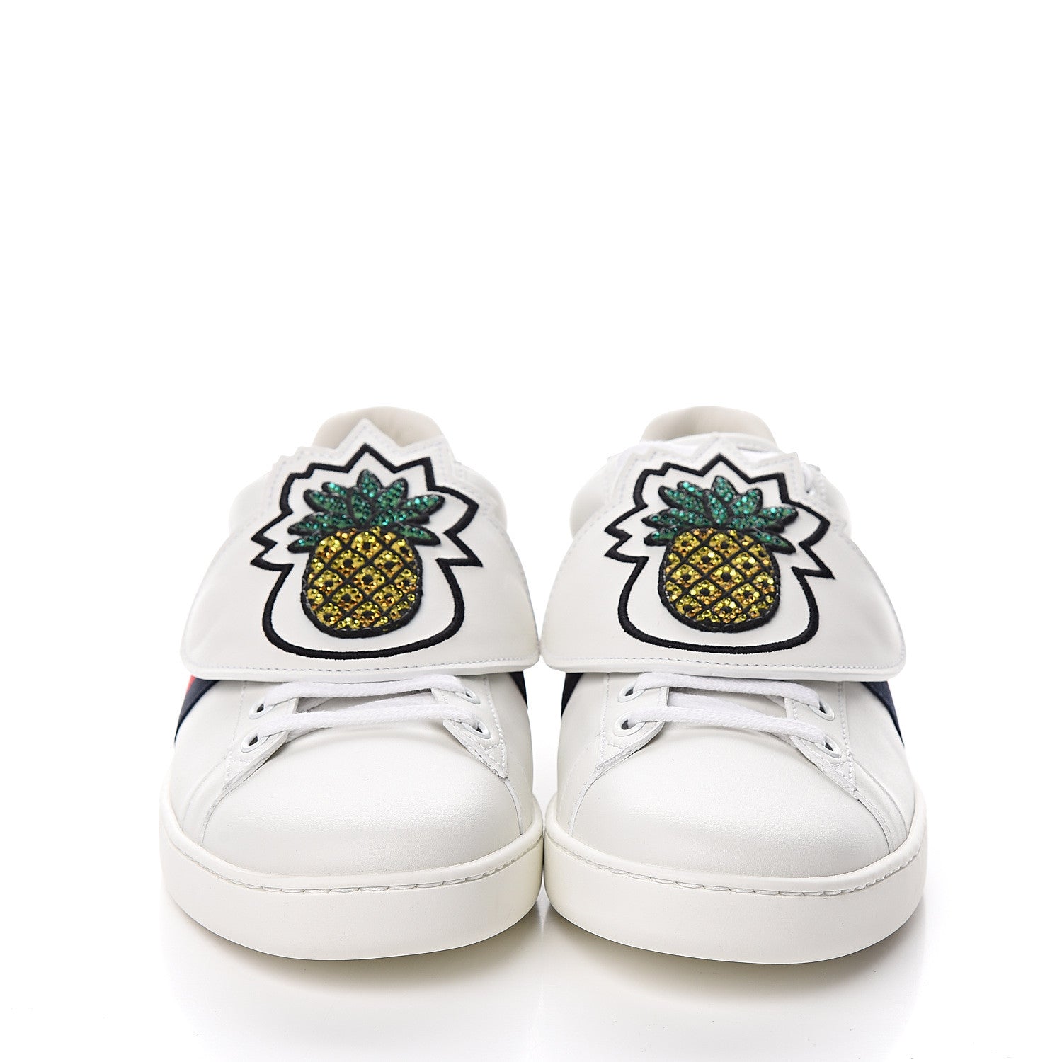 Gucci Calfskin Ayers Crystal Web Womens New Ace Pineapple Sneakers 40 White 2 of 10