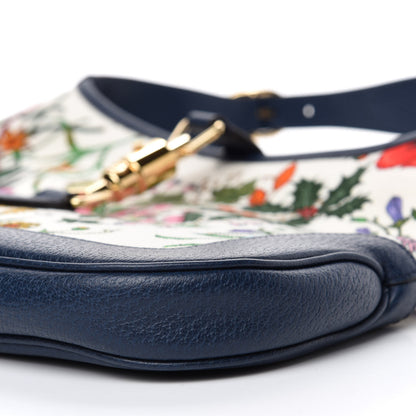 Gucci Canvas Flora Medium Jackie Hobo Blue Agata 7 of 10