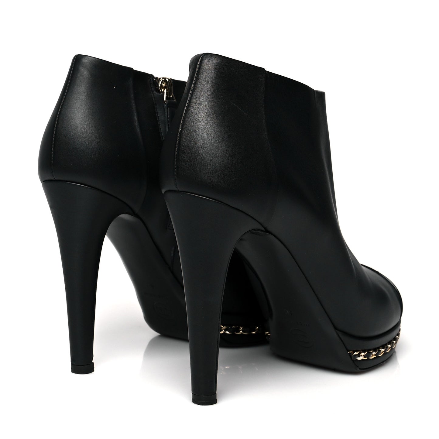 Lambskin CC Platform Cap Toe Chain Ankle Boots 40 Black