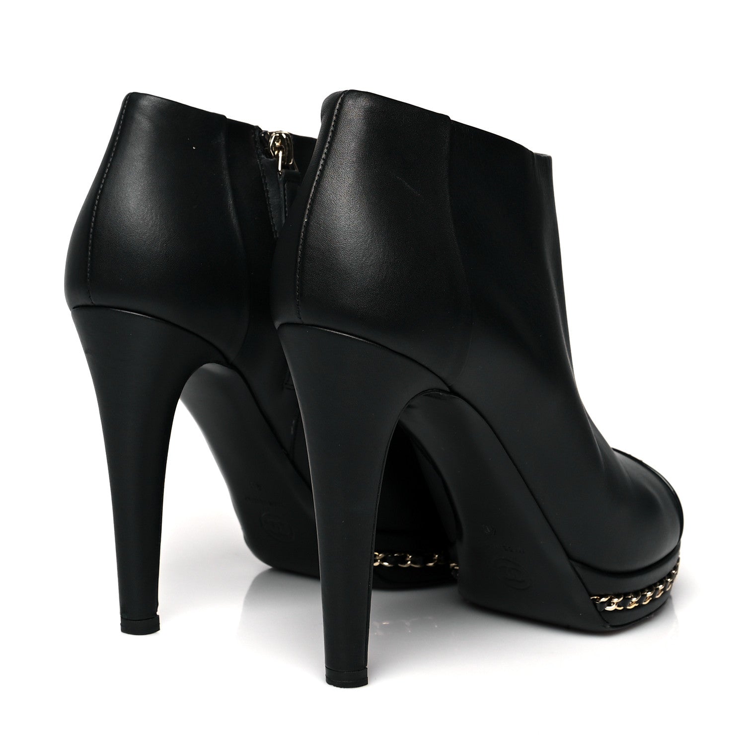 Chanel Lambskin CC Platform Cap Toe Chain Ankle Boots 40 Black 4 of 8