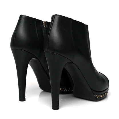 Chanel Lambskin CC Platform Cap Toe Chain Ankle Boots 40 Black 4 of 8