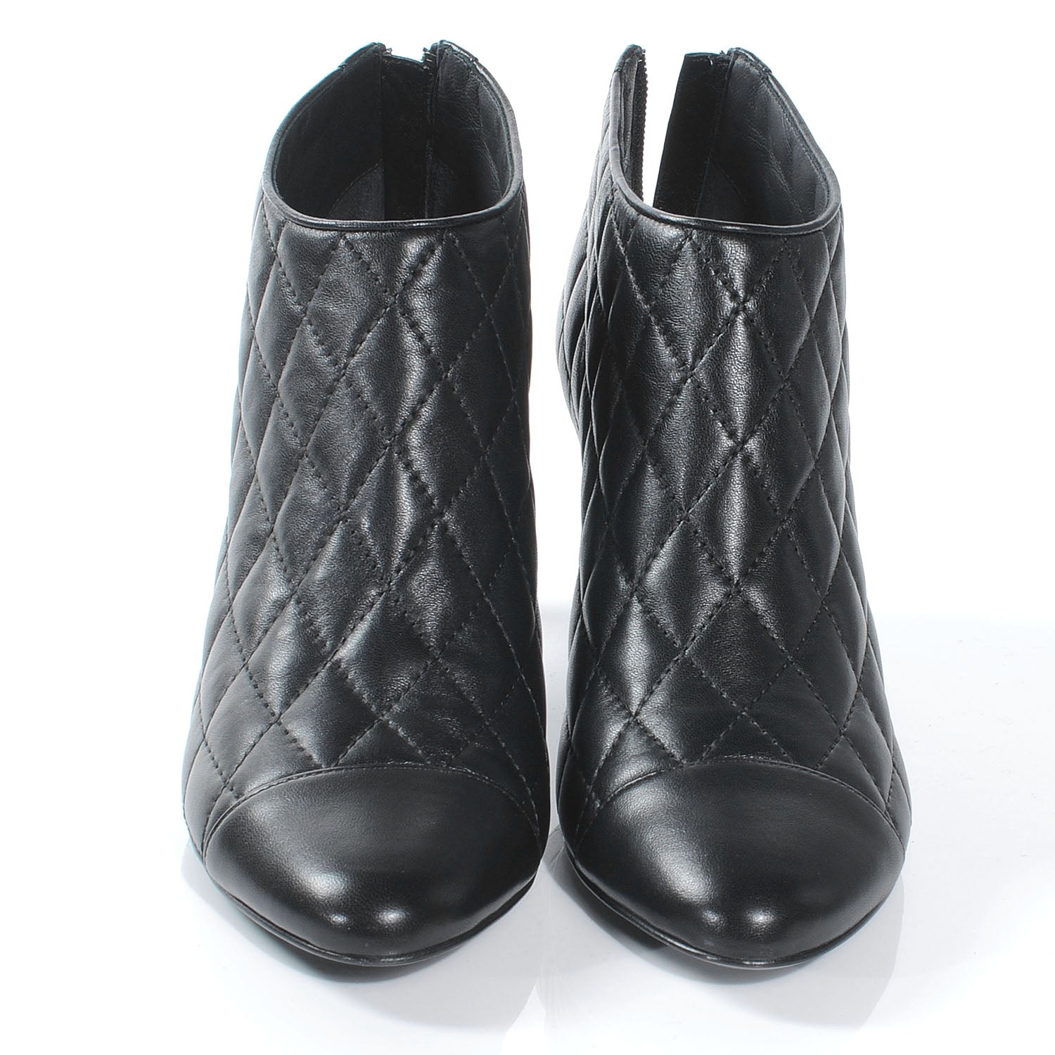 Chanel Leather Quilted Ankle Cap Toe Boots 37 Black 2 of 8