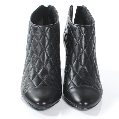 Chanel Leather Quilted Ankle Cap Toe Boots 37 Black 2 of 8