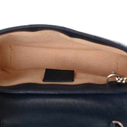 Gucci Vintage Effect Calfskin Matelasse Diagonal Super Mini Torchon GG Marmont Shoulder Bag Blue Agata Mystic White 5 of 10