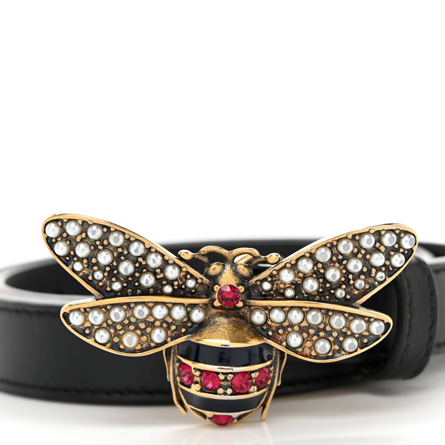 Gucci Calfskin Queen Margaret Bee Belt 85 34 Black 3 of 7