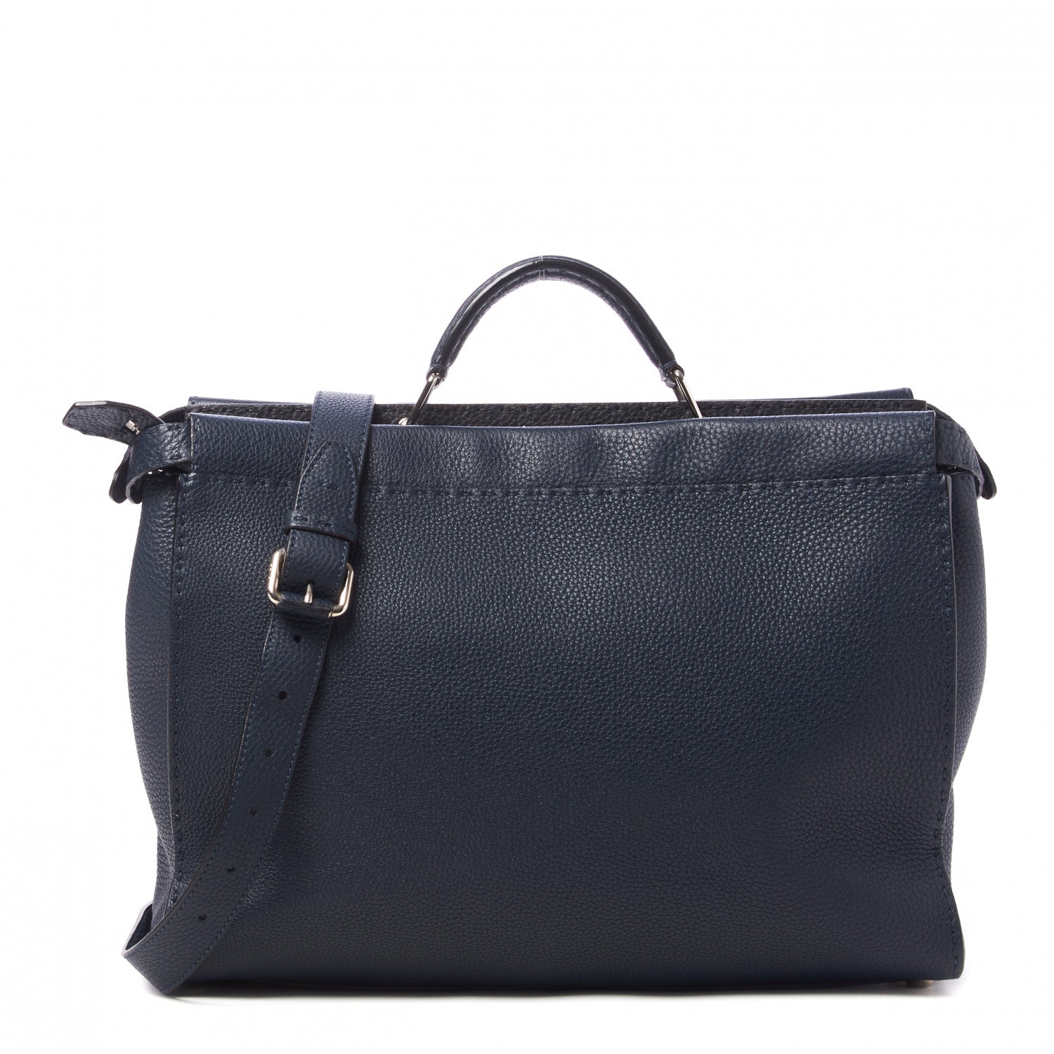 Fendi Cuoio Romano Selleria Bi-Color Large Mens Peekaboo Iconic Essential Satchel Lavagna Black 1 of 9