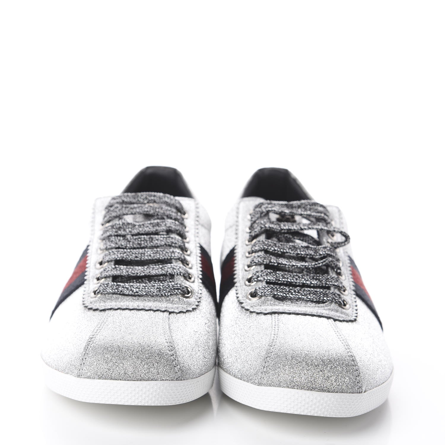 Gucci Glitter Fabric Studded Web Sneakers 39 Silver 3 of 7
