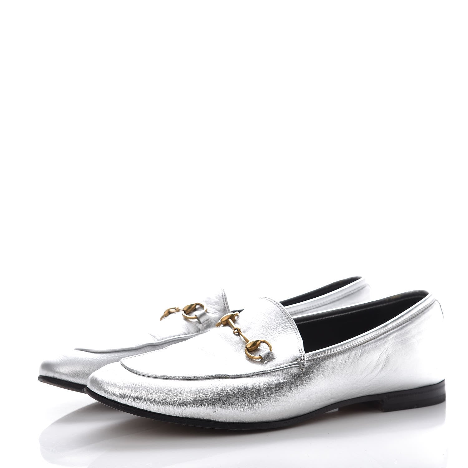Gucci Metallic Nappa Womens Jordaan Loafers 40 Argento 3 of 13