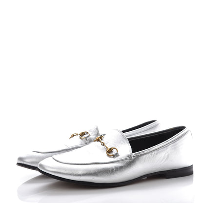 Gucci Metallic Nappa Womens Jordaan Loafers 40 Argento 3 of 13