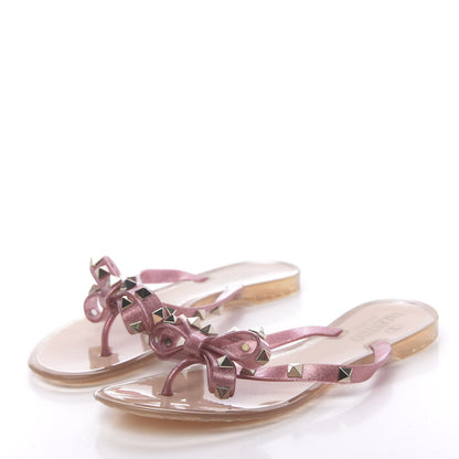 Valentino Garavani PVC Jelly Glitter Rockstud Bow Thong Sandals 36 Pink 3 of 8